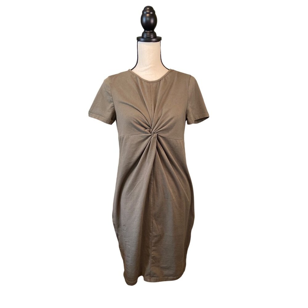 Shein Women Ruched Front Mini Dress XL Olive Green Short Sleeve Stretch Normcore